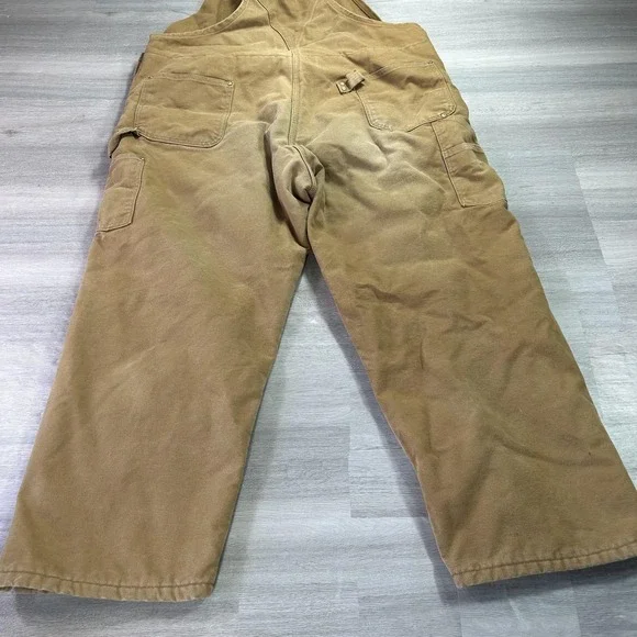 Carhartt Bib Overalls Mens 48x30 Brown Insulated Quilt Lined Workwear R02 BRN